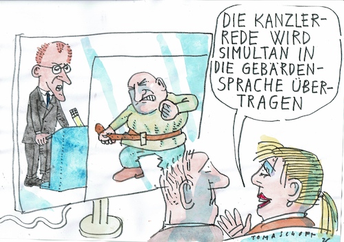 Cartoon: Gebärden (medium) by Jan Tomaschoff tagged merz,cdu,sparen,wirtschaft,merz,cdu,sparen,wirtschaft