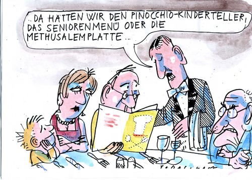 Cartoon: Generationen (medium) by Jan Tomaschoff tagged generationen,alte,rentner,alterspyramide