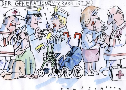 Cartoon: Generationencrash (medium) by Jan Tomaschoff tagged generationen,gerechtigkeit,generationen,gerechtigkeit