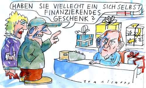 Cartoon: Geschenk (medium) by Jan Tomaschoff tagged steuergeschenke,klientelpolitik,schäuble,weihnachten