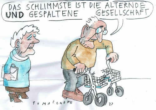 Cartoon: Gesellschaft (medium) by Jan Tomaschoff tagged alter,demografie,gesellschaft,spaltung,alter,demografie,gesellschaft,spaltung