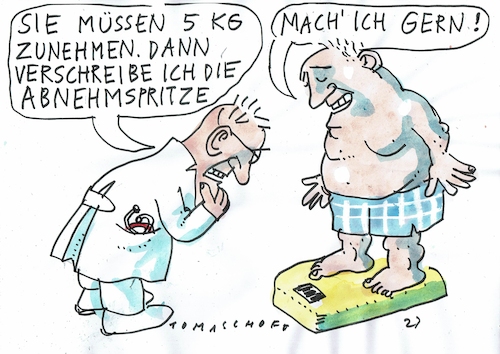 Cartoon: Gewicht (medium) by Jan Tomaschoff tagged übergewicht,medikamente,übergewicht,medikamente