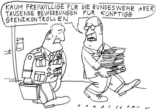 Cartoon: Grenzkontrollen (medium) by Jan Tomaschoff tagged grenzkontrollen,bundeswehr,grenzkontrollen,bundeswehr