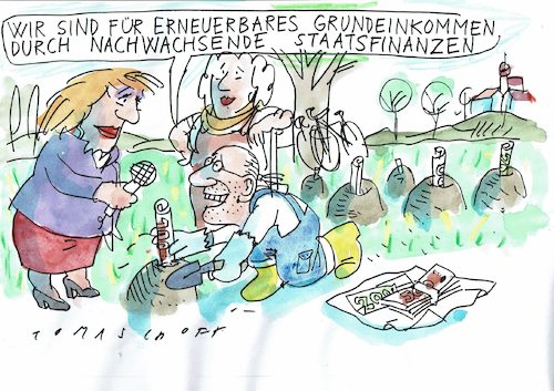 Cartoon: Grundeinkommen (medium) by Jan Tomaschoff tagged sozialstaat,grundeinkommen,leistung,sozialstaat,grundeinkommen,leistung