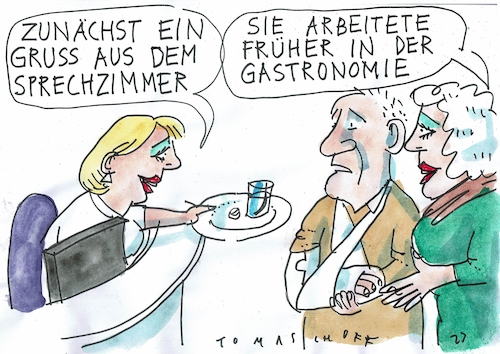 Cartoon: Gruß (medium) by Jan Tomaschoff tagged fachkräftemangel,quereinsteiger,gesundheitswesen,fachkräftemangel,quereinsteiger,gesundheitswesen