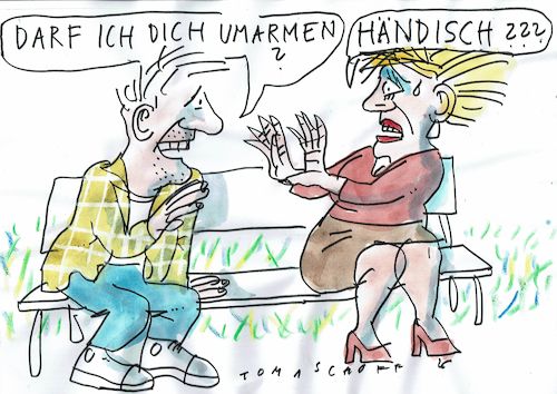 Cartoon: händisch (medium) by Jan Tomaschoff tagged nähe,beziehung,corona,nähe,beziehung,corona