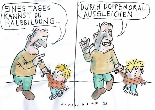 Cartoon: Halb Doppelt (medium) by Jan Tomaschoff tagged bildung,moral,bildung,moral