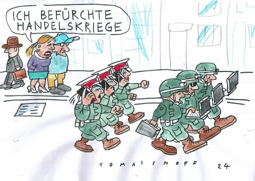 Cartoon: Handelskrieg (medium) by Jan Tomaschoff tagged zoll,halndel,protektionismus,handelskrieg,zoll,halndel,protektionismus,handelskrieg