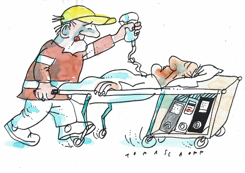 Cartoon: Hilfe (medium) by Jan Tomaschoff tagged gesundheit,bürokratie,fachkräftemangel,gesundheit,bürokratie,fachkräftemangel