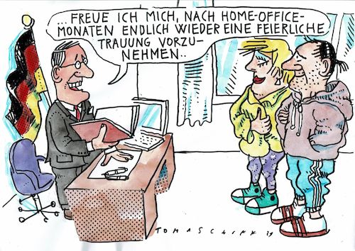 Cartoon: Hochzeit (medium) by Jan Tomaschoff tagged home,office,corona,home,office,corona