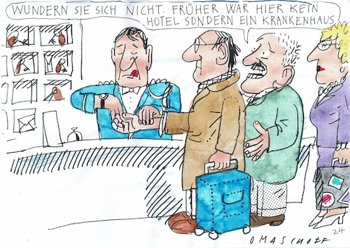 Cartoon: Hotel (medium) by Jan Tomaschoff tagged gesundheit,krankenhaus,reform,minister,gesundheit,krankenhaus,reform,minister