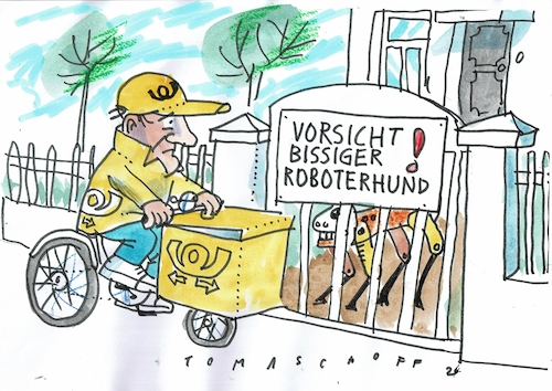 Cartoon: Hund (medium) by Jan Tomaschoff tagged roboter,wachhund,post,roboter,wachhund,post