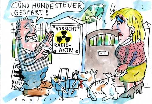 Cartoon: Hundesteuer (medium) by Jan Tomaschoff tagged hundesteuer,steuern,hunde,tiere,akw,atomkraft,radioaktivität,hundesteuer,steuern,hunde,tiere,akw,atomkraft,radioaktivität