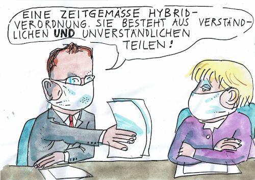 Cartoon: Hybrid (medium) by Jan Tomaschoff tagged corona,spahn,merkel,corona,spahn,merkel
