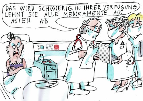 Cartoon: Import (medium) by Jan Tomaschoff tagged gesundheit,globalisierung,medikamente,indien,china,gesundheit,globalisierung,medikamente,indien,china