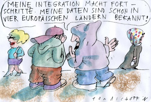 Cartoon: integriert (medium) by Jan Tomaschoff tagged terror,schläfer,sicherheit,terror,schläfer,sicherheit