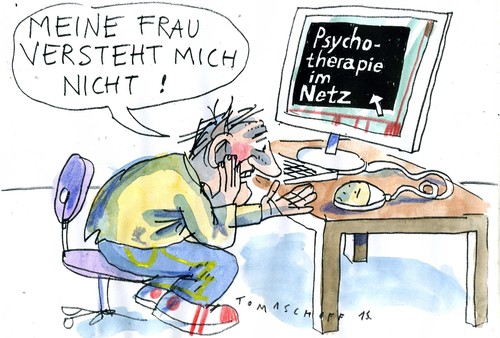 Cartoon: Internet Therapie (medium) by Jan Tomaschoff tagged psychotherapie,internet,psychotherapie,internet