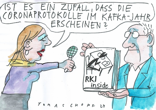Cartoon: kafkajahr (medium) by Jan Tomaschoff tagged kafka,corona,wissenschaft,politik,kafka,corona,wissenschaft,politik