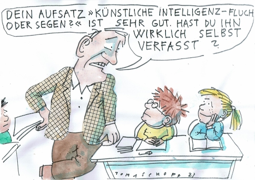 Cartoon: KI (medium) by Jan Tomaschoff tagged schule,ki,aufsatz,schule,ki,aufsatz