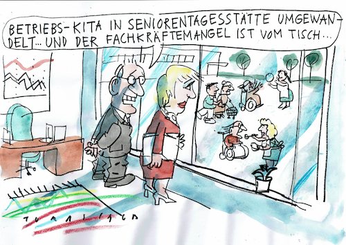 Cartoon: Kita (medium) by Jan Tomaschoff tagged demografie,senioren,demografie,senioren