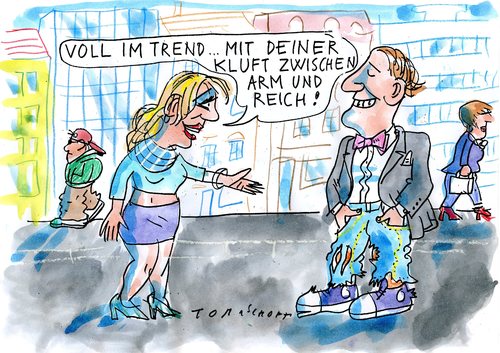 Cartoon: kluft (medium) by Jan Tomaschoff tagged arm,reich,fashion,mode,finanzen,arm,reich,mode,finanzen,fashion