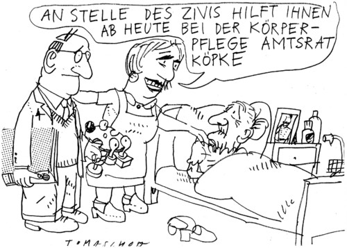 Cartoon: Körperpflege (medium) by Jan Tomaschoff tagged pflege,wehrdienst,zivildienst,senioren,zivildienst,wehrdienst,pflege,senioren,bundeswehr