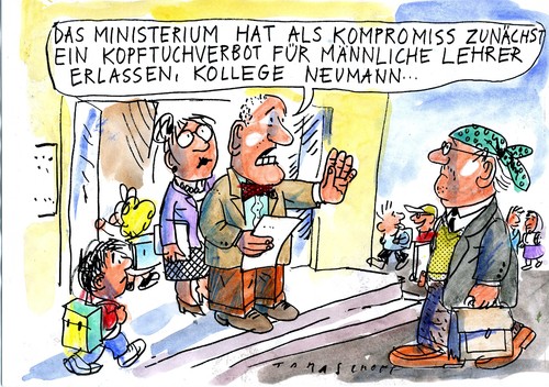 Cartoon: Kopftuchverbot (medium) by Jan Tomaschoff tagged kopftuchverbot,verbote,verbot,schule,lehrer,islam,kopftuchverbot,verbote,verbot,schule,lehrer,islam