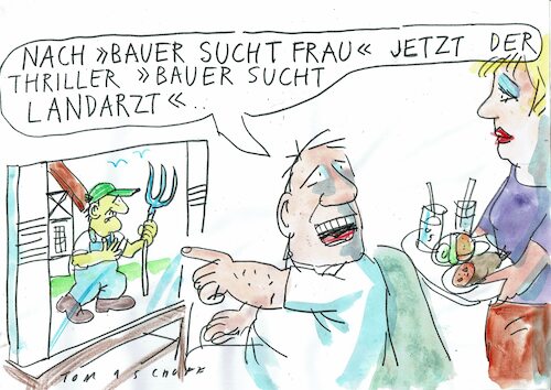 Cartoon: Landarzt (medium) by Jan Tomaschoff tagged gesundheit,medizin,land,landarzt,gesundheit,medizin,land,landarzt