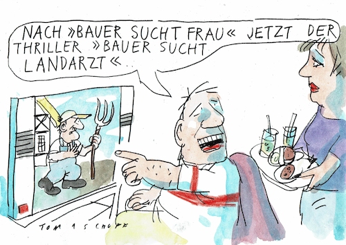 Cartoon: Landarzt (medium) by Jan Tomaschoff tagged ärztemangel,land,ärztemangel,land