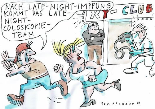 Cartoon: Late night (medium) by Jan Tomaschoff tagged corona,impfung,vorsorge,gesundheit,corona,impfung,vorsorge,gesundheit