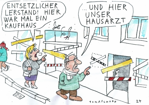 Cartoon: Leerstand (medium) by Jan Tomaschoff tagged wirtschaft,gesundheit,leerstand,gewerbe,ärzte,wirtschaft,gesundheit,leerstand,gewerbe,ärzte