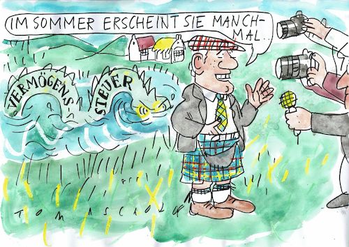 Cartoon: Loch ness (medium) by Jan Tomaschoff tagged vermögenssteuer,gerüchte,nessie,vermögenssteuer,gerüchte,nessie