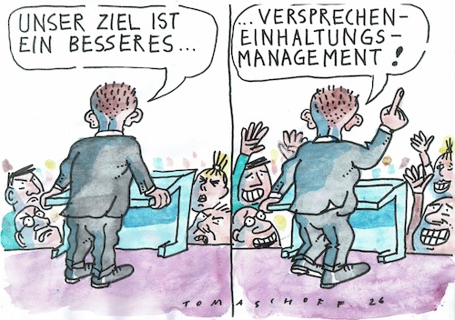 Cartoon: Management (medium) by Jan Tomaschoff tagged politiker,versprechen,wahlkampf,politiker,versprechen,wahlkampf