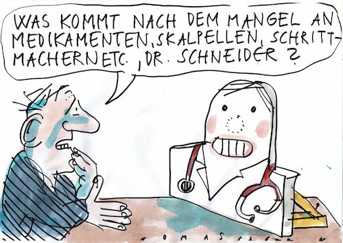 Cartoon: Mangel (medium) by Jan Tomaschoff tagged gesundheit,medikamente,ärzte,geräte,gesundheit,medikamente,ärzte,geräte