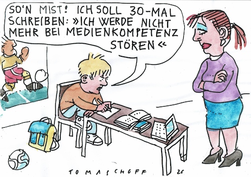 Cartoon: Medienkompetenz (medium) by Jan Tomaschoff tagged schule,medien,kind,schule,medien,kind