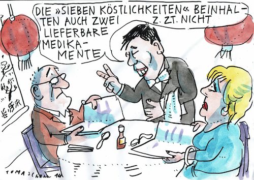 Cartoon: Medikamente (medium) by Jan Tomaschoff tagged gesundheit,medikamentenmangel,importe,china,gesundheit,medikamentenmangel,importe,china