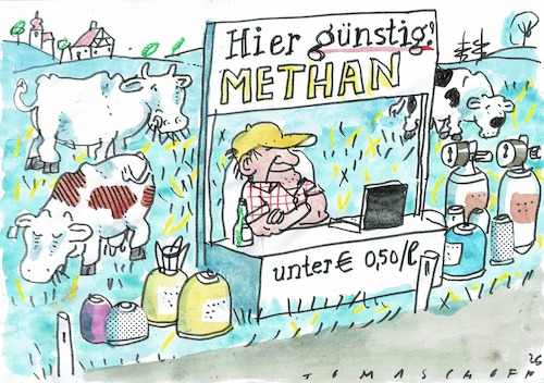 Cartoon: Methan (medium) by Jan Tomaschoff tagged methan,energie,gas,kuh,methan,energie,gas,kuh