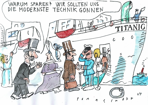 Cartoon: Moderne Technik (medium) by Jan Tomaschoff tagged technik,katastrophen,titanic,technik,katastrophen,titanic