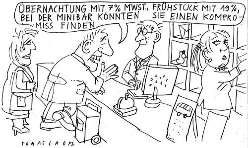 Cartoon: MwSt. im Hotel (medium) by Jan Tomaschoff tagged mehrwertsteuer,klientel,fdp,wachstumsbeschleunigung,hotels