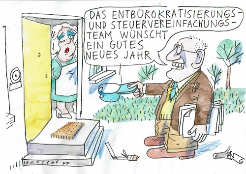 Cartoon: Neujahr (medium) by Jan Tomaschoff tagged bürokratie,steuern,verwaltung,bürokratie,steuern,verwaltung