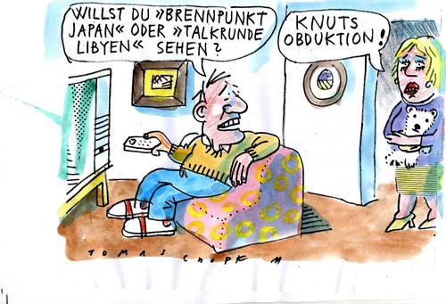 Cartoon: news (medium) by Jan Tomaschoff tagged nachrichten,fukushima,knut,japan,libyen,nachrichten,fukushima,knut,japan,libyen