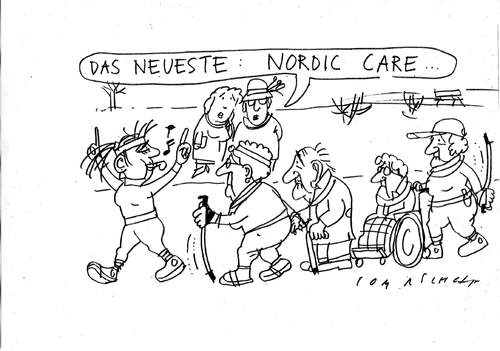 Cartoon: Nordic Care (medium) by Jan Tomaschoff tagged nordic,care,rentner,senioren
