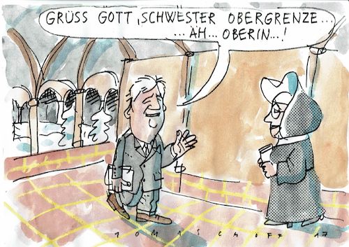 Cartoon: Obergrenze (medium) by Jan Tomaschoff tagged migration,obergrenze,csu,migration,obergrenze,csu