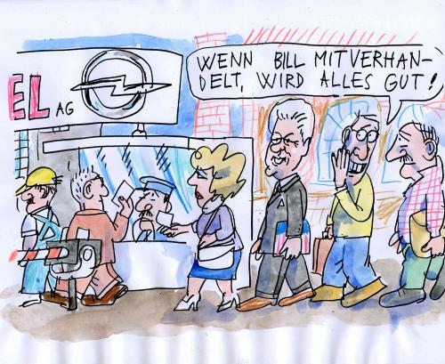 Cartoon: Opel (medium) by Jan Tomaschoff tagged opel,gm,autoindustrie,magna,bill,clinton
