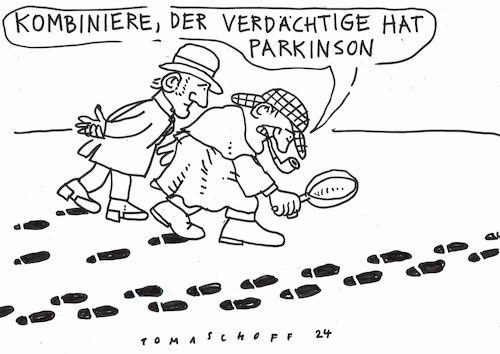 Cartoon: Parkinson (medium) by Jan Tomaschoff tagged parkinson,gang,gangstörung,parkinson,gang,gangstörung