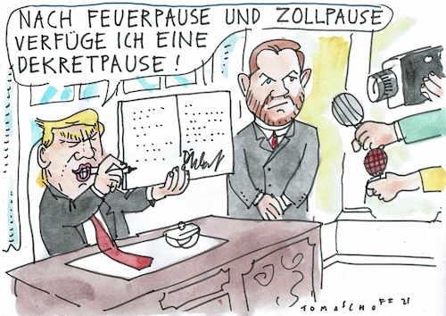 Cartoon: Pause (medium) by Jan Tomaschoff tagged trump,dekrete,zoll,usa,trump,dekrete,zoll,usa