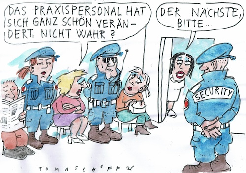Cartoon: Perwsonal (medium) by Jan Tomaschoff tagged gesundheit,arzt,praxis,übergriffe,gewalt,sicherheit,gesundheit,arzt,praxis,übergriffe,gewalt,sicherheit