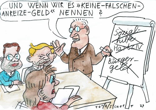 Cartoon: Politik und Geld (medium) by Jan Tomaschoff tagged bürgergeld,sozialhilfe,anreize,bürgergeld,sozialhilfe,anreize