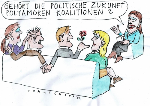 Cartoon: polyamor (medium) by Jan Tomaschoff tagged beziehung,partnerschaft,koalition,parteien,beziehung,partnerschaft,koalition,parteien