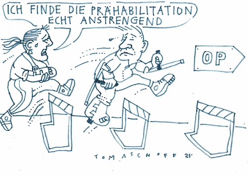 Cartoon: Prähabilitation (medium) by Jan Tomaschoff tagged gesundheit,reha,prähabilitation,operation,gesundheit,reha,prähabilitation,operation